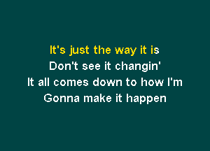 It's just the way it is
Don't see it changin'

It all comes down to how I'm
Gonna make it happen