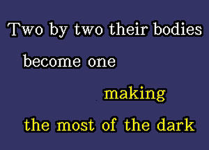 TWO by two their bodies

become one
making

the most of the dark