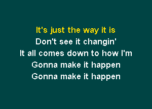 It's just the way it is
Don't see it changin'
It all comes down to how I'm

Gonna make it happen
Gonna make it happen