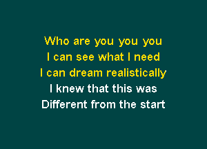 Who are you you you
I can see what I need
I can dream realistically

I knew that this was
Different from the start