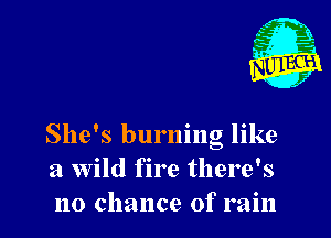 She's burning like
a Wild fire there's
no chance of rain