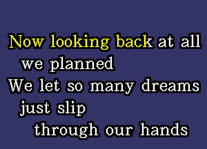 NOW looking back at all
we planned
We let so many dreams
just slip
through our hands