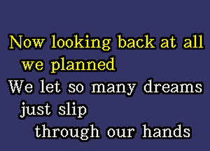 NOW looking back at all
we planned
We let so many dreams
just slip
through our hands