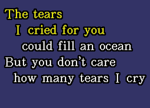 The tears
I cried for you
could fill an ocean

But you dodt care
how many tears I cry