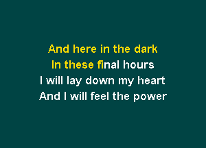 And here in the dark
In these fmaI hours

I will lay down my heart
And I will feel the power