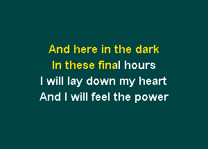 And here in the dark
In these fmaI hours

I will lay down my heart
And I will feel the power