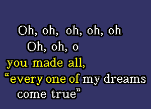 Oh, oh, oh, oh, oh
Oh, oh, 0

you made all,

(eVery one of my dreams
come truen