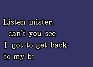 Listen mister,

canbc you see

I got to get back
to my b'