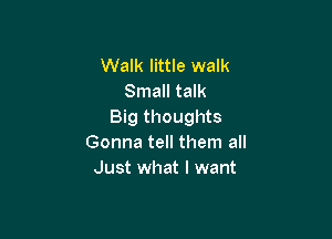 Walk little walk
Small talk
Big thoughts

Gonna tell them all
Just what I want