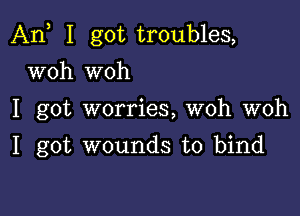 An I got troubles,

woh woh
I got worries, woh woh
I got wounds to bind