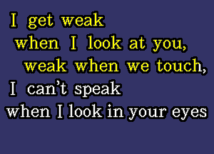 I get weak
when I look at you,
weak when we touch,

I canWL speak
When I look in your eyes