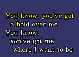 You know, you,ve got
a hold over me

You know,
you ve got me
where I want to be