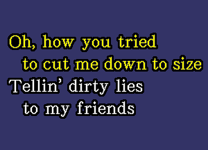 Oh, how you tried
to cut me down to size

Tellid dirty lies
to my friends