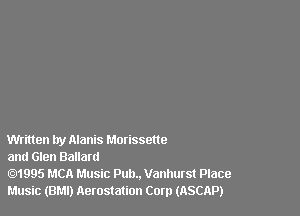 Written try Alanis Morissette
and Glen Ballard

1995 MCA Music 91111.. Vanhurst Place
Music (BM!) Aerostatlon Corn (ASCAP)
