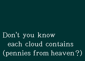 Don,t you know
each cloud contains
(pennies from heaven?)