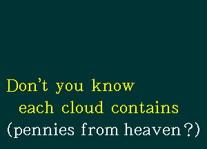 Don,t you know
each cloud contains
(pennies from heaven?)