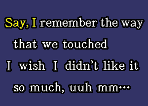 Say, I remember the way
that we touched
I Wish I didnt like it

so much, uuh mm.