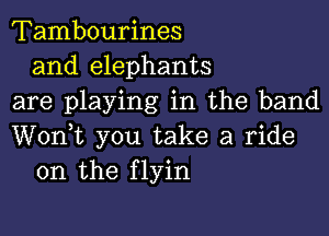 Tambourines
and elephants
are playing in the band

Wonk you take a ride
on the flyin