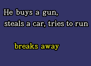 He buys a gun,

steals a car, tries to run

breaks away