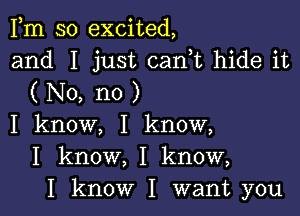 IIm so excited,

and I just can,t hide it
( No, no )

I know, I know,
I know, I know,
I know I want you