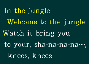 In the jungle

Welcome to the jungle

Watch it bring you

to your, sha-na-na-nam,

knees, knees