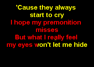 'Cause they always
start to cry
I hope my premonition
misses
But what I really feel
my eyes won't let me hide