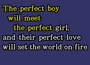 The perfect boy
Will meet
the perfect girl,
and their perfect love
Will set the world on f ire