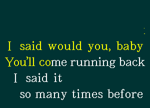 I said would you, baby

Yodll come running back
I said it

so many times before