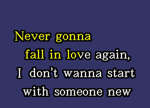 Never gonna
fall in love again,
I dorft wanna start

with someone new I