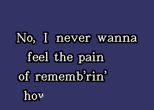 No, I never wanna

feel the pain

of remembTin,
hov