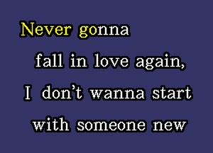 Never gonna
fall in love again,

I doni wanna start

With someone new I