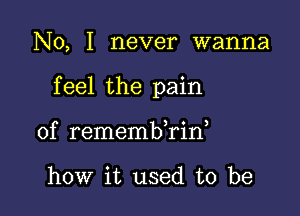 No, I never wanna

f eel the pain

of remembkid

how it used to be