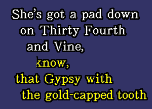 She,s got a pad down
on Thirty Fourth
and Vine,

(now,
that Gypsy With
the gold-capped tooth