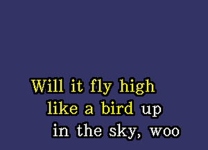 Will it fly high
like a bird up
in the sky, woo