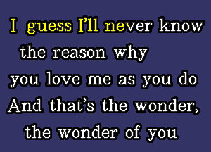 I guess 1,11 never know
the reason Why

you love me as you do

And that,s the wonder,

the wonder of you