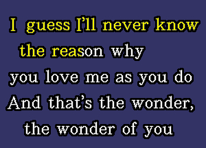 I guess 1,11 never know
the reason Why

you love me as you do

And that,s the wonder,

the wonder of you