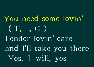 You need some lovin

(T.L.C.)

Tender lovin care
and F11 take you there
Yes, I will, yes