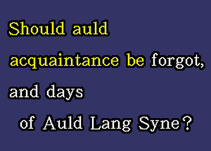 Should auld

acquaintance be f orgot,

and days
of Auld Lang Syne?