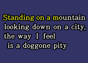 Standing on a mountain
looking down on a city,
the way I feel

is a doggone pity