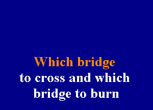 W hich bridge
to cross and which
bridge to burn