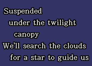 Suspended
under the twilight
canopy
W611 search the clouds

for a star to guide us