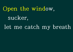 Open the window,

sucker,

let me catch my breath