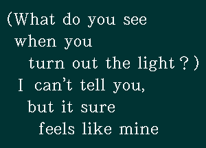 (What do you see
when you

turn out the light ?)

I cant tell you,
but it sure
feels like mine