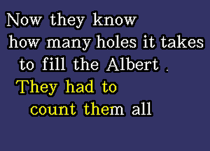 NOW they know
how many holes it takes
to fill the Albert .

They had to
count them all