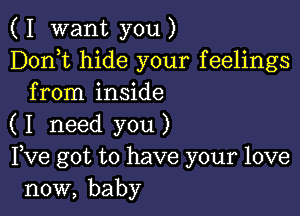 ( I want you )
Donot hide your feelings
from inside

( I need you )
love got to have your love
now, baby