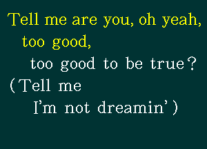 Tell me are you, oh yeah,
too good,
too good to be true?

(Tell me
Fm not dreamid)