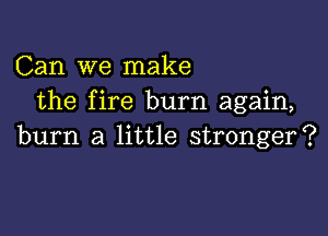 Can we make
the fire burn again,

burn a little stronger?