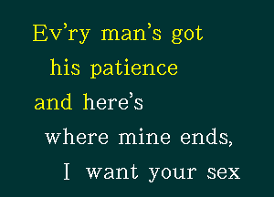 EVTy manKs got

his patience
and here s
where mine ends,

I want your sex