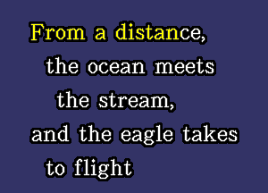 From a distance,
the ocean meets

the stream,

and the eagle takes
to flight