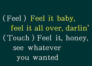 (Feel) Feel it baby,
feel it all over, darlin

(Touch ) Feel it, honey,
see whatever
you wanted